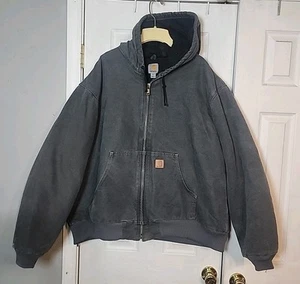 Vintage Carhartt Hooded Grey Canvas Jacket Size 2XL J130-GVL - Picture 1 of 7