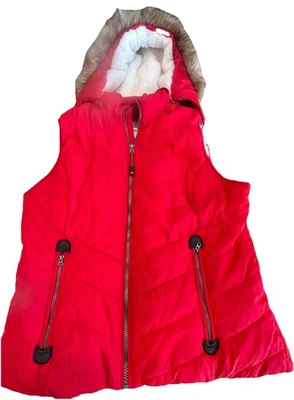 NUEVO Chaleco Acolchado ROJO Té Verde Capucha Extraíble Talla L Cremallera Forrado de Piel Sintética Foto 1 de 4