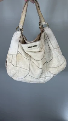 Bolso de cuero Miu Miu vintage blanco/beige retazos años 2000 para mujer Foto 1 de 4