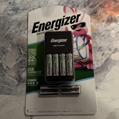 Energizer Recharge Plus USB Charging Port with 4 AA & 4 AAA Batteries New/Sealed - Image 1 of 4