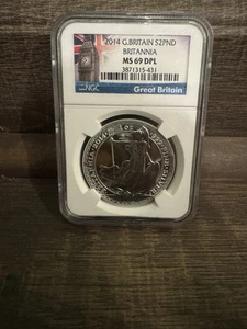 2014 2 PND Great Britain 1 Oz Silver BRITANNIA Coin NGC MS 69 DPL - Picture 1 of 2