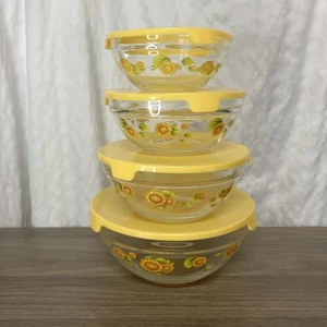 4er Set Glas Blumen Dute Stapelschalen Deckel - Bild 1 von 8