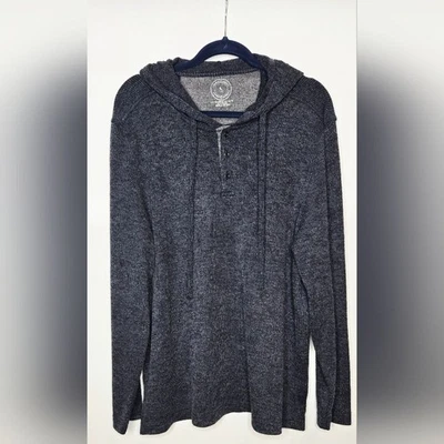 Pulôver masculino de malha com capuz carbono 2 cobalto urze azul cinza tamanho grande - Imagem 1 de 4