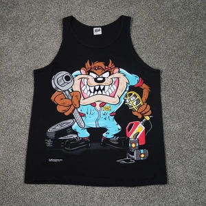 Canotta vintage anni 90 Looney Tunes Taz Garage camicia stampa all over taglia large USA - Foto 1 di 11