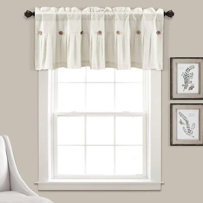 Linen Button Farmhouse Valance, 52" W X 18" L, off White - Rustic Kitchen Valanc - Image 1 of 4