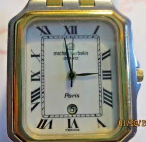 GENTS HIGH GRADE VINTAGE MICHEL SWISS HERBERINY QUARTZ DATE WATCH TWO TONE - Picture 1 of 4