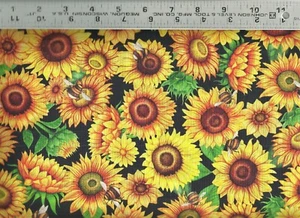 Quilting Treasures ~ Sunflowers & Bumble Bees ~ 100% Cotton Quilting Fabric BTY - Picture 1 of 1