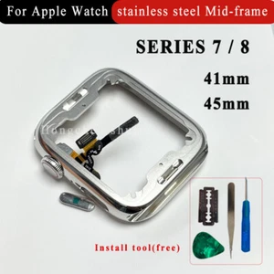 Pour Apple Watch boîtier en acier inoxydable avec pièces de rechange Crown Series 7 8 - Photo 1 sur 6