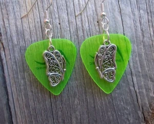 Sideways Butterfly Charm Guitar Pick Earrings - Pick Your Color - Picture 1 of 14