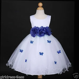 US-Verkäufer neu weiß/marineblau Hochzeit Urlaub Schmetterling Blütenblätter Blumenmädchen Kleid - Bild 1 von 2