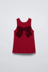 Zara Kids BOW TRIM KNIT DRESS In Red Size 4 Years New - Picture 1 of 4