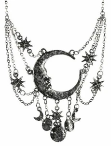 Restyle Sleepless Nights Crescent Moons Stars Gothic Punk Witchy Silver Necklace - Picture 1 of 3