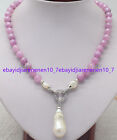 10mm Purple Kunzite Crystal & White Keshi Baroque Pendant Necklace 16-28 in