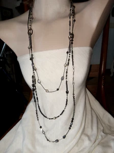 COLLAR SILPADA 925 "GOTA DE ROCÍO" 3 HILOS HEMATITA 31" - Imagen 1 de 7