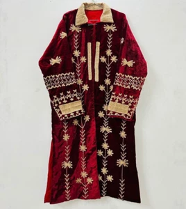 Velvet Long Coat / Woman Clothing/ Handmade Jacket/ Indian Coat/ All Season Coat - Picture 1 of 6