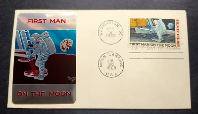 US / USA - "SPACE ~ FIRST MAN ON THE MOON" Sarzin Metal FDC 1969 - Image 1 of 4