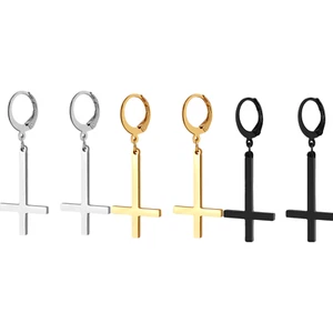 3 Pairs Upside Down Cross Hoop Earrings Inverted Cross Dangle Drop Earrings Set - Picture 1 of 11