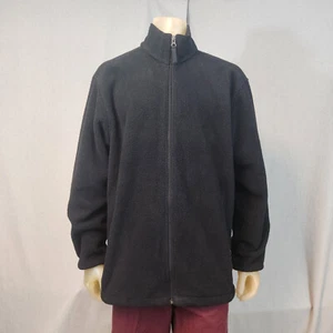 Vintage Lands End Solid Black LARGE 42 - 44 Front Zip Fleece Jacket Long Slv - Picture 1 of 7