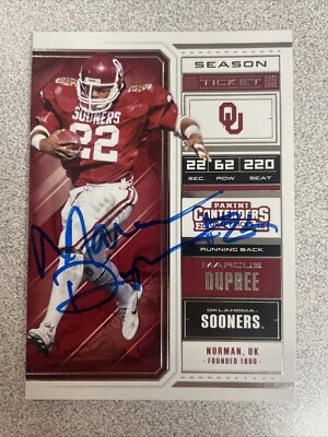 2018 Panini Contenders Marcus Dupree Autographed Card #67 Oklahoma Sooners A-49 - Image 1 of 2