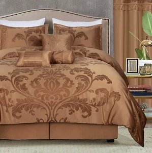 Chezmoi Collection 7-Piece Copper Gold Royal Floral Jacquard Comforter Set - Picture 1 of 10