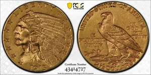 1913 GOLD G$2.5 Gold Indian Head Coin PCGS Gold Shield AU55 - See Video - Picture 1 of 5