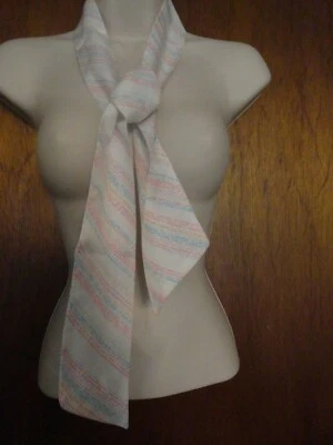 VTG 80's 90's Ladies White w/Pastel Dotted Stripes Bow Tie Neck Tie - Image 1 of 3
