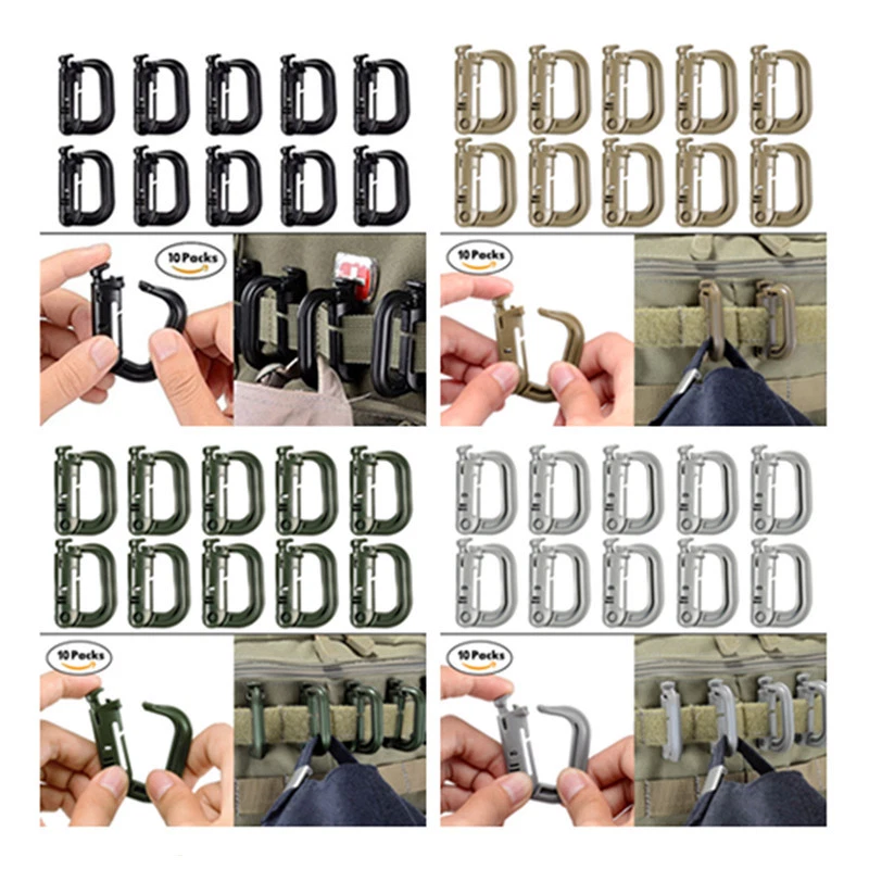 10 Piezas Multiusos Anillo en D Grimloc Bloqueo para Correas Molle con Bolsa con Cremallera Foto 1 de 1