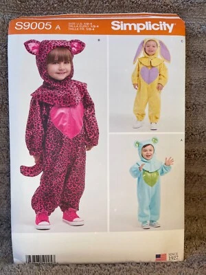 Simplicity Pattern S9005 Toddler Boy/Girl Animal Costumes: Bunny~Bear~Cats 1/2-4 - Image 1 of 2