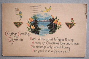 1920 Christmas Greetings Scenic LAKE TAHOE California CA POSTCARD - Picture 1 of 2