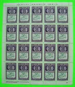 1952 LIBERIEN JEHUDI ASHMUN AUSGABE KOMPLETTER BLATT / 20 Karte von Harper 3-Cent Briefmarken postfrisch - Bild 1 von 4