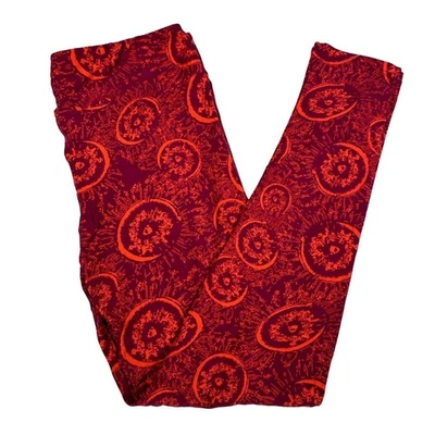 LuLaRoe Bright Red Neon Orange Tie Dye Hippie Pattern Leggings Tall & Curvy TC - Image 1 of 4