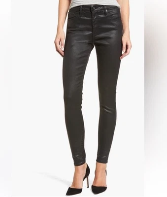 AG The Farrah High Rise Skinny Jeans in Leatherette Super Black Size 24 NWT - Image 1 of 4