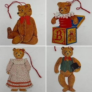 Gordon Fraser Gallery Teddy Bear Christmas Gift Tags Die Cut Large Set Of 4 VTG - Picture 1 of 10