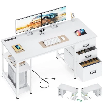 51 Inch Computer Desk with File Drawers & USB Power Outlets - Reversible Home... - Image 1 of 4