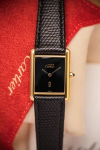 Cartier Tank - Must de Cartier Vermeil LM 23x30mm Ref. 681006 Quartz black - Foto 1 di 21