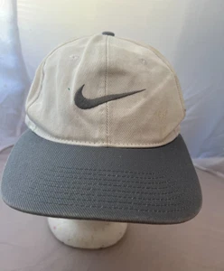 VTG 90s Nike Simple Swoosh Strapback Cotton Hat White Grey - Picture 1 of 14