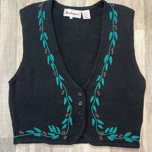 De Colección Bechamel Feo Navidad Suéter Mujer Mediano Chaleco Holly Poinsettia - Imagen 1 de 4