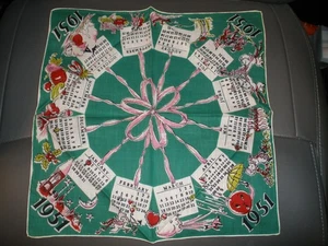 Vintage 1951 Kalender Feiertage Taschentuch 13"x13" EUC - Bild 1 von 2