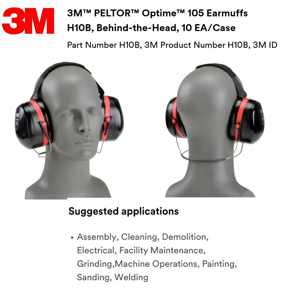 3M Peltor H10B Optime 105 Behind the Head Earmuff Noise Reduction Hearing 29dB - Image 1 of 4
