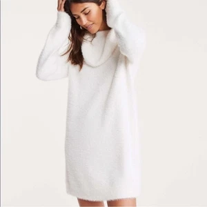 Lou & Grey for LOFT Soft Fuzzy Lashout Cowl Neck Sweater Dress White Size Large - Picture 1 of 11