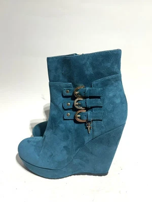cesare paciotti Teal Suede Wedge Platforms Gold Side Zip - Image 1 of 4