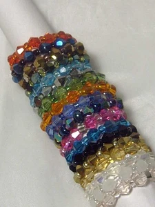 CYNTHIA LYNN "COLOR PARTY " GLASS CRYSTAL & SEED BEAD STACKING STRETCH RINGS - Picture 1 of 10