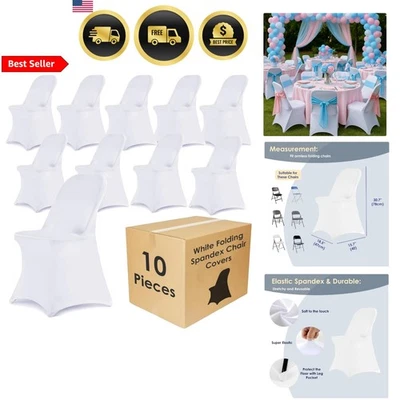 Paquete de 10 fundas elásticas para sillas plegables de spandex blanco para boda fiesta Foto 1 de 4