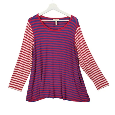 Top túnica Matilda Jane para mujer XL rojo azul caramelo rayas manga larga algodón modal Foto 1 de 4
