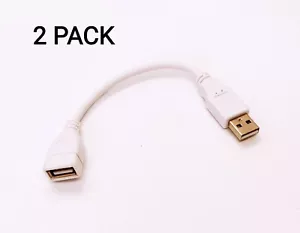 Paquete de 2 cables de extensión macho/a hembra USB 2.0 A de 6 pulgadas color blanco - Imagen 1 de 2