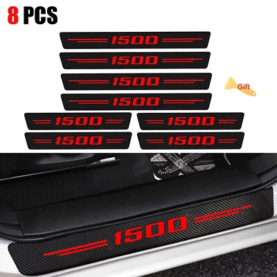 8X Almohadilla protectora de cubierta de umbral de puerta de camioneta cabina de fibra de carbono roja para GMC Sierra 1500 Foto 1 de 4