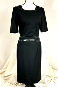ESCADA Black Short Sleeve Shift/Sheath Dress w Black Patent Leather Trim - Sz 34 - Picture 1 of 19