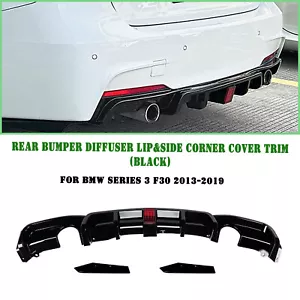 Rear Bumper Diffuser Lip W/ Light For BMW F30 M Sport 2013-19 Dual Exhaust Black - Picture 1 of 7