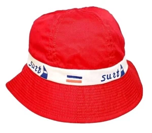 Vintage 1970s RARE Surf Beach Bucket Sun Hat ~ Summer ~ Red White & Blue - Picture 1 of 8