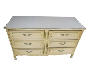 Vintage French Provincial Wood 6 Drawer By Henry Link Pale Yellow Shipping Extra - Picture 1 of 18